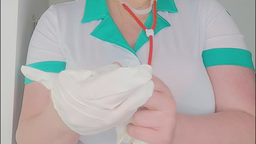 Big Tits Fetish Kinky Latex Gloves MILF Nurse Role Play Uniform clip