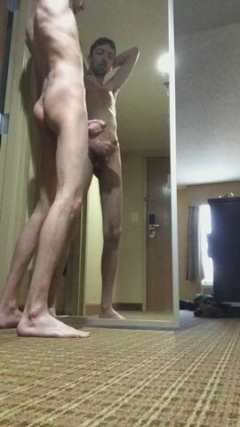 Cumming on a mirror and licking it