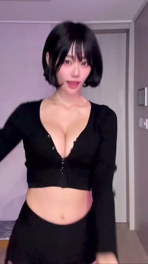 abs asian bouncing tits cleavage cute huge tits petite short hair shorts stomach