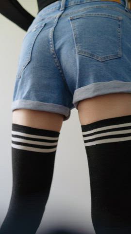 ass femboy jean shorts knee high socks sissy stripping striptease femboys clip