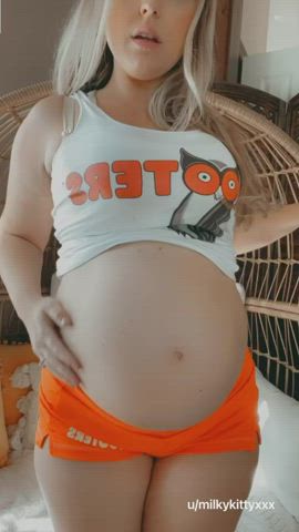 Big Tits Blonde Fetish MILF Mom Pregnant Pretty Teasing Waitress clip