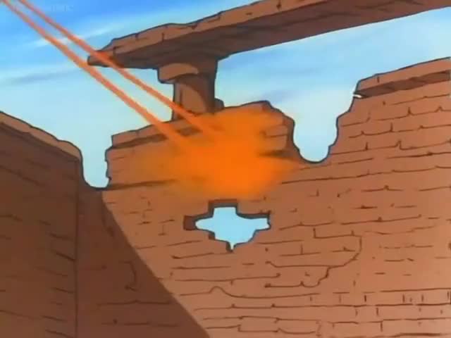 Gatchaman Jun withstands rock to the face from explosion