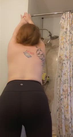 Bathroom Redhead Yoga Pants clip