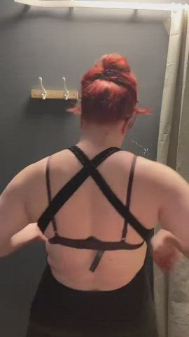 chubby clothed curvy cute dressing dressing room redhead undressing clip