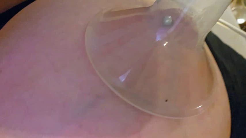 Breast pumping big pierced nipples for pleasure close-up view