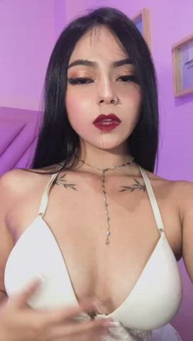 brunette camgirl latina lipstick seduction skinny small tits solo teen clip