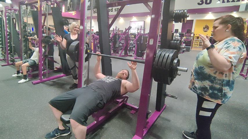 Max set (1 rep) on bench at 425lbs. Please ignore my coworkers lol