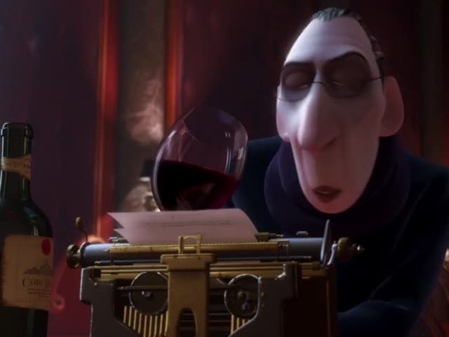 Ratatouille - Spitting out a drink and looking at a bottle