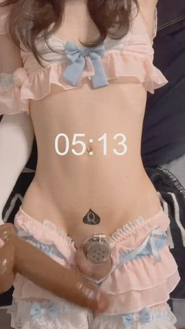 bbc chastity crossdressing dildo hands free orgasm sissy solo tattoo clip