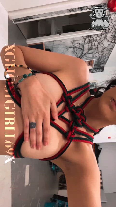 boobs camgirl latina onlyfans petite rope play ropes shibari tied tits clip