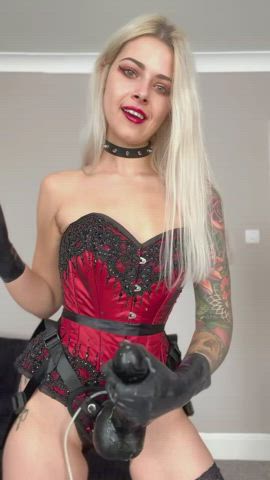 blonde dominatrix domme femdom green eyes joi onlyfans strap on clip