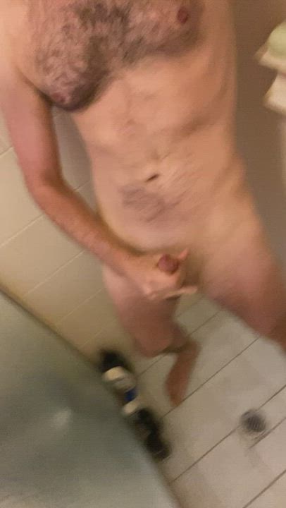 A massive post work piss all over my hairy chest
