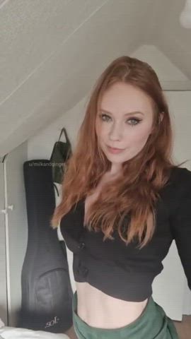 Redhead shows what under their skirt