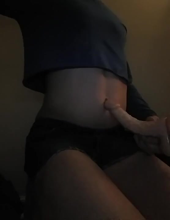 Femboy Playing Belly Button and a Dildo