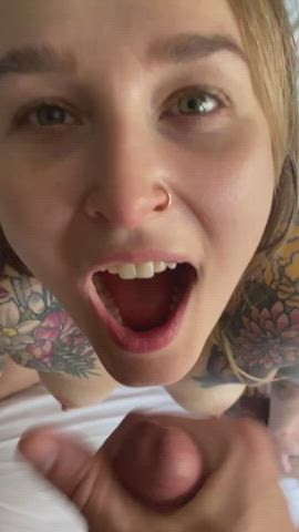 Amateur Babe Blonde Cum In Mouth Cumshot Facial Green Eyes Tattoo Teen clip
