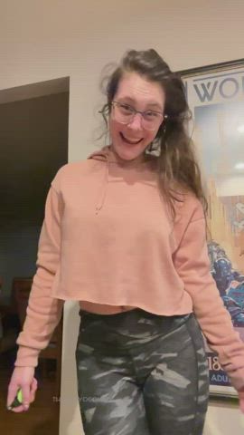 bra clothed cute glasses teasing clip