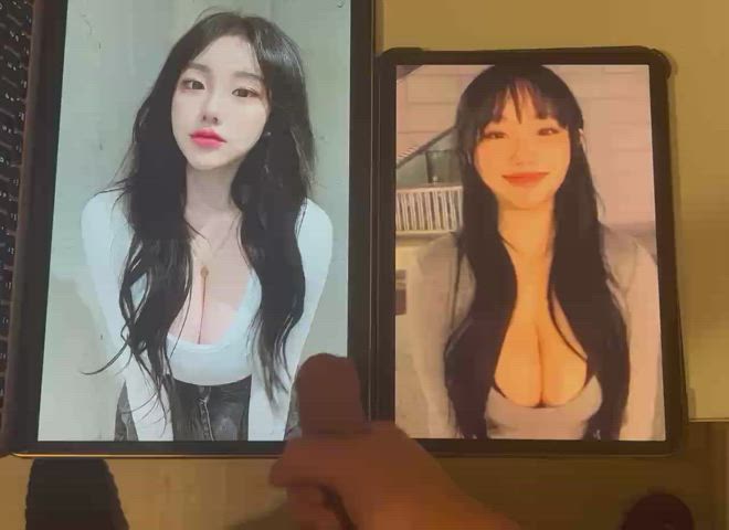squirting my cum for big titty korean on two screens