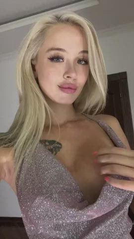 blonde boobs dress nipple piercing tattoo undressing clip