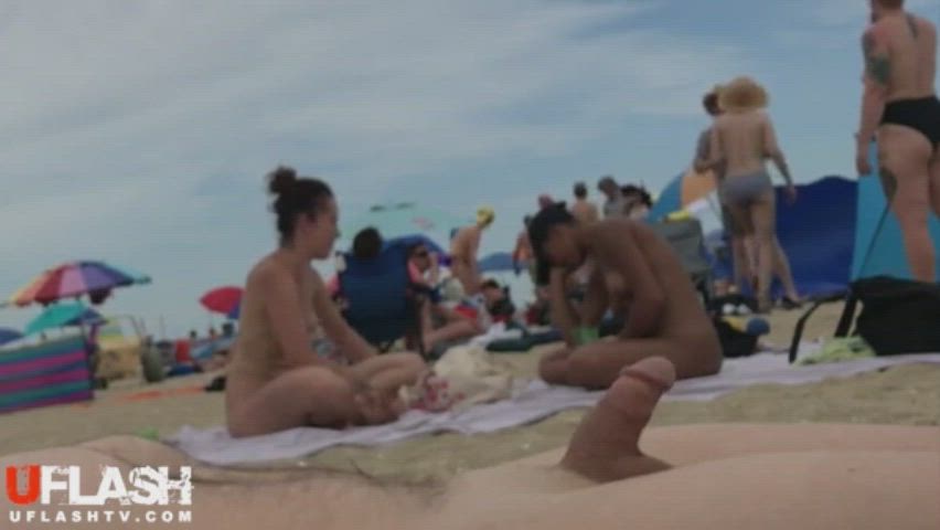 beach cumshot hands free nudist public clip