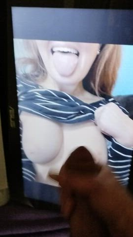 big tits cum cum in mouth cum on tits cumshot male masturbation redhead tongue fetish