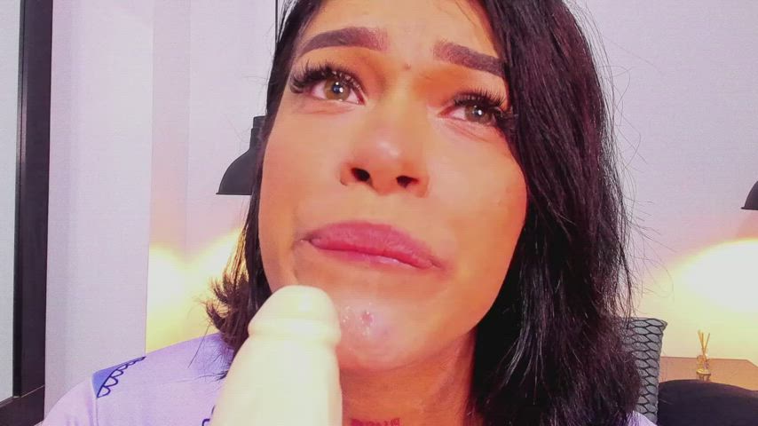 Blowjob CamSoda Drooling Huge Dildo Latina POV Sex Toy Webcam Wet clip
