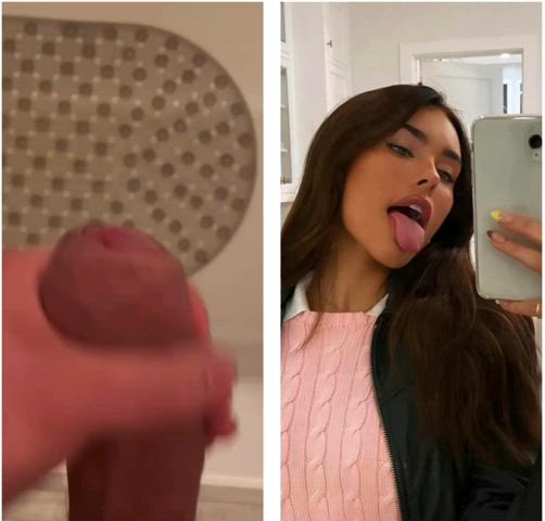 Madison sticks her tongue out for my load