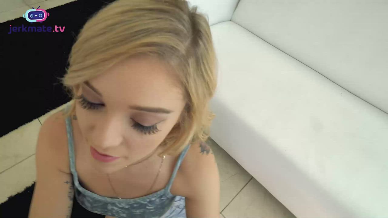 Blonde Teen Keeping Eye Contact While Handling a BBC