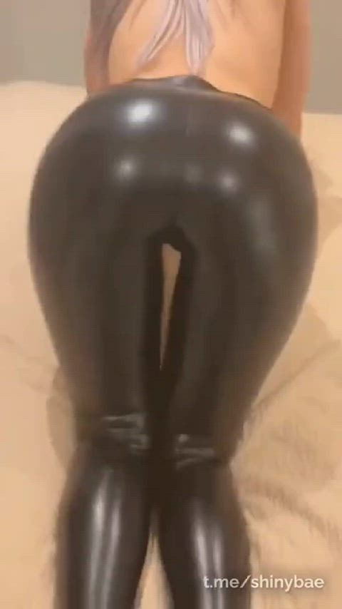 ass babe doggystyle high heels latex leather leggings slapping white girl clip