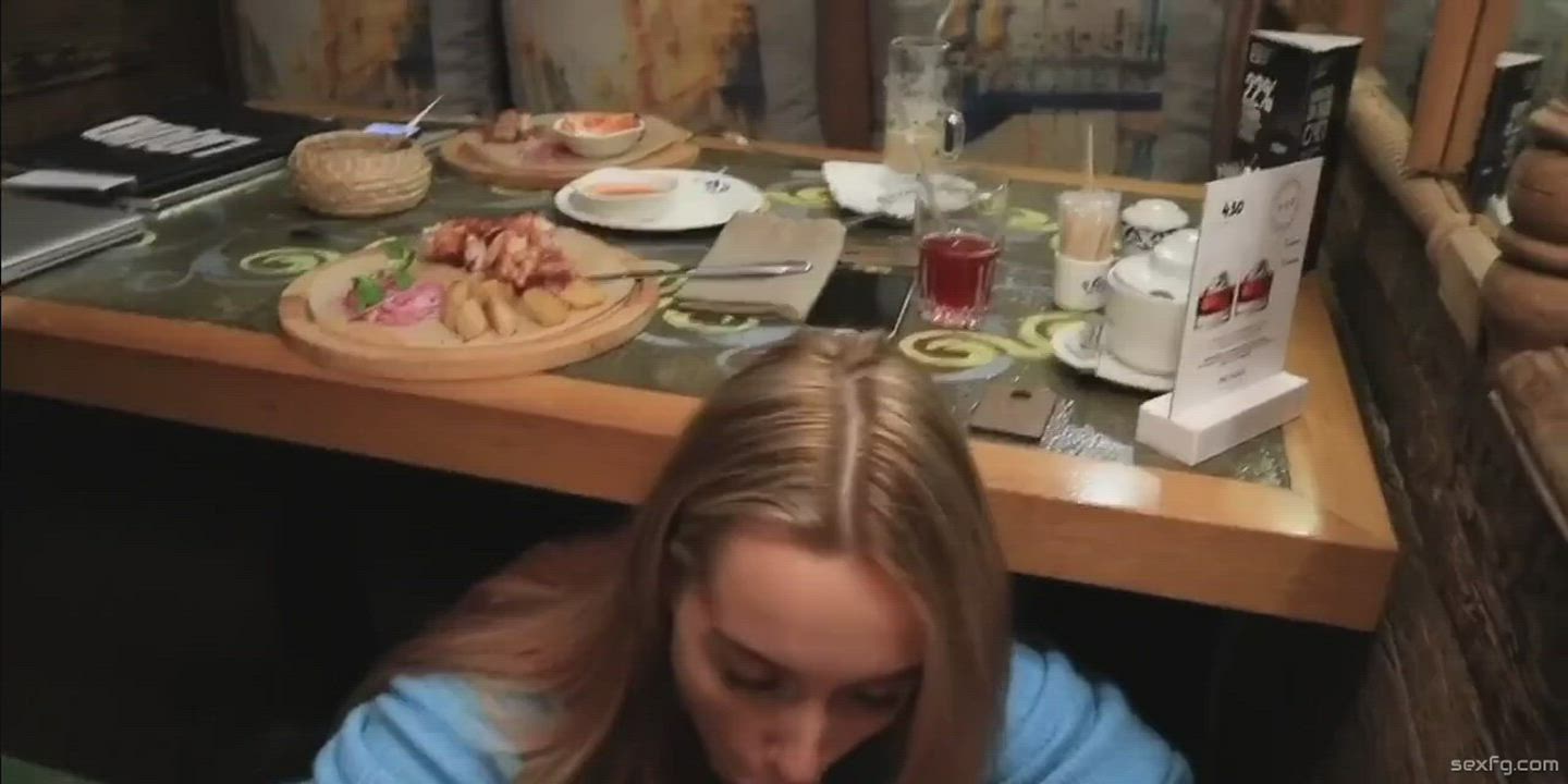 Surprise Blowjob Under The Table In Restaurant