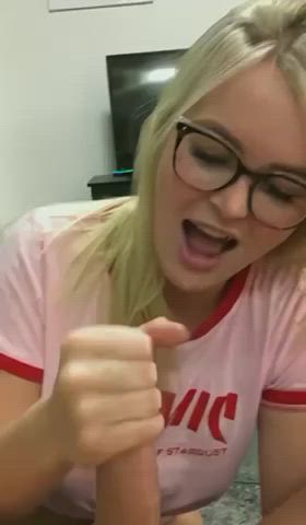 big dick blonde cum in mouth cumshot cute handjob hotwife clip