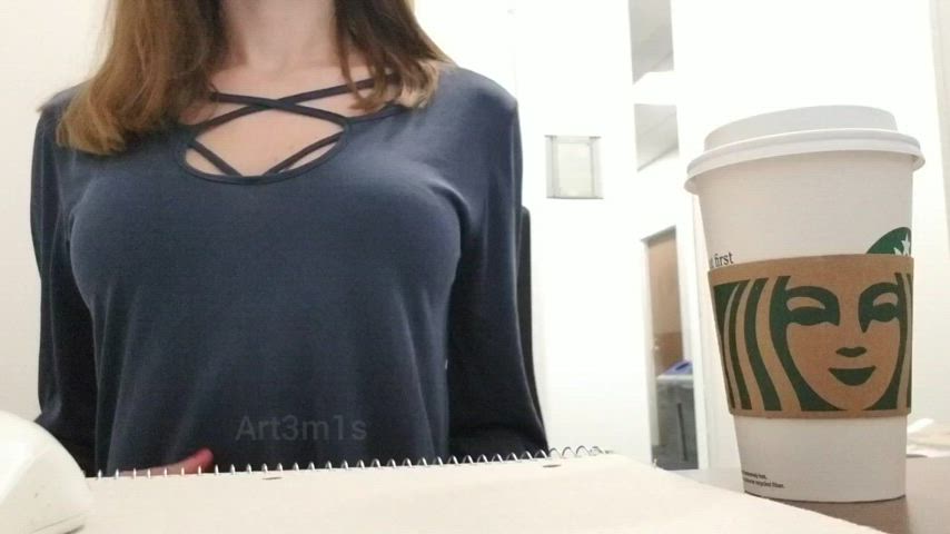 boobs brunette flashing natural tits public sneaky teen tits work clip