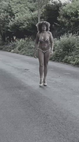 bikini ebony milf mature micro bikini outdoor clip