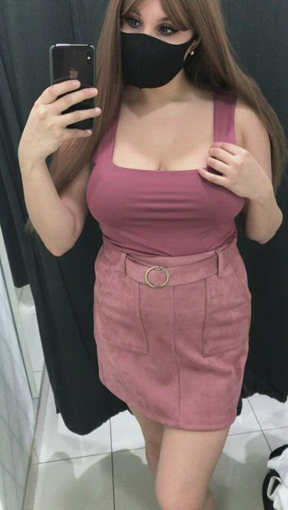 In the fitting room ... got carried away with my boobs