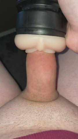 Squeezing my thick dick into my tight fleshlight 😩💦