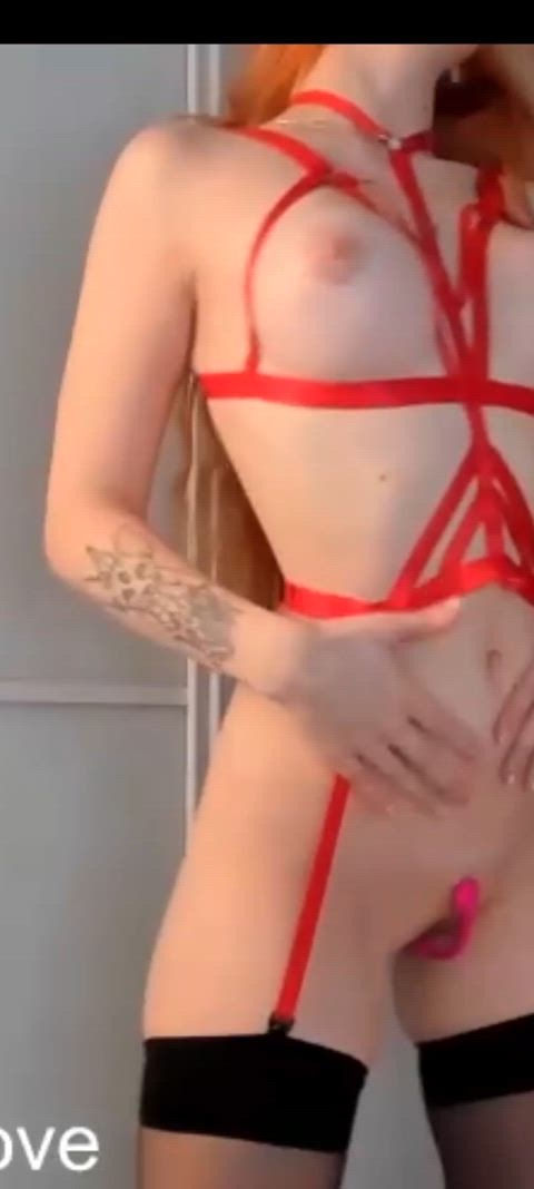 babe cute lingerie redhead stockings tattoo tattooed tease tits vertical clip