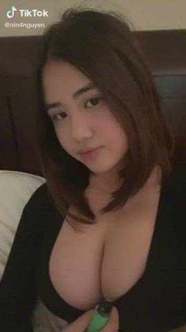 Asian Cleavage Eye Contact Tease TikTok clip