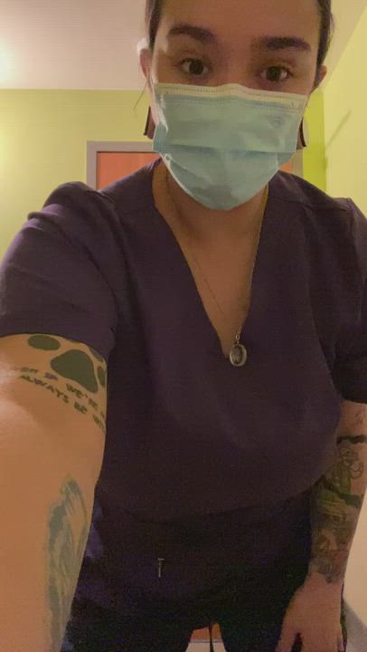 Scrub top titty drop!