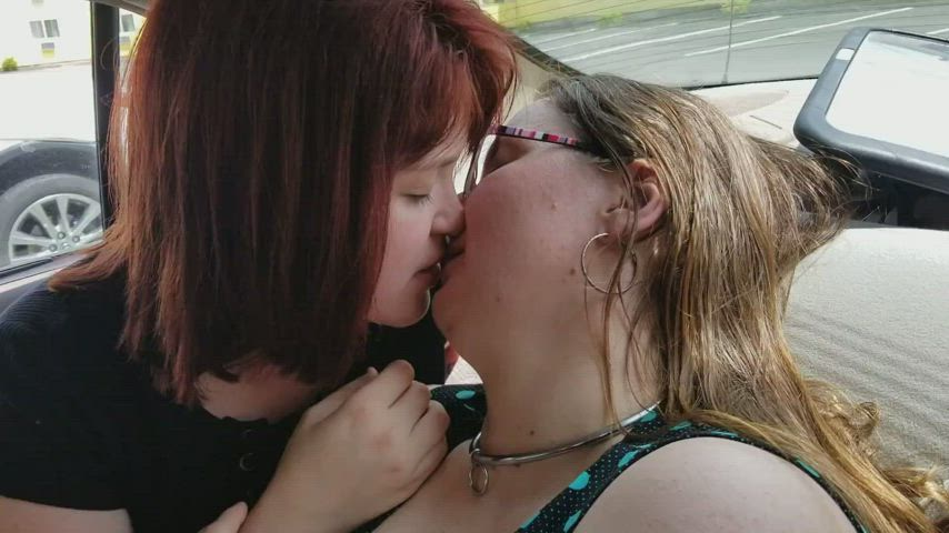 Bisexual girls kissing in the back of their car Porn GIF by vandover