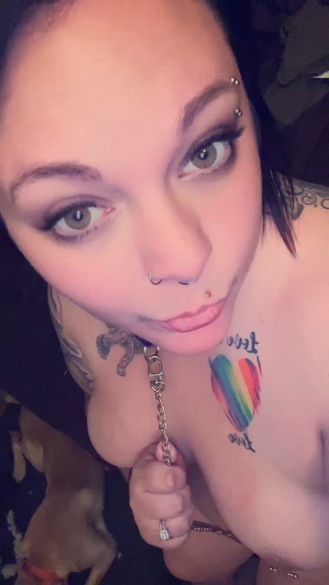 amateur bbw big tits collared homemade leash onlyfans pierced tattooed tease clip