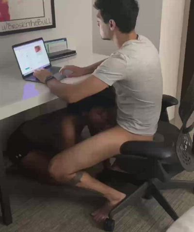 Sucking my cock while I respond to some messages
