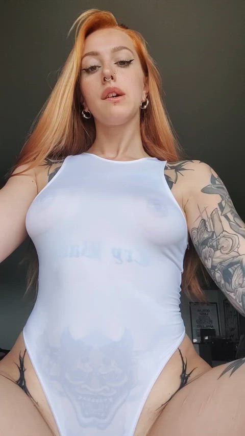 natural tits nipple piercing onlyfans redhead see through clothing tattooed teasing