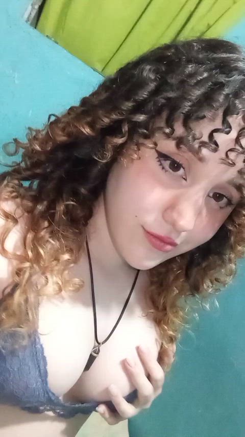 19 years old amateur boobs curly hair cute egirl fansly lingerie onlyfans tits adorable-porn