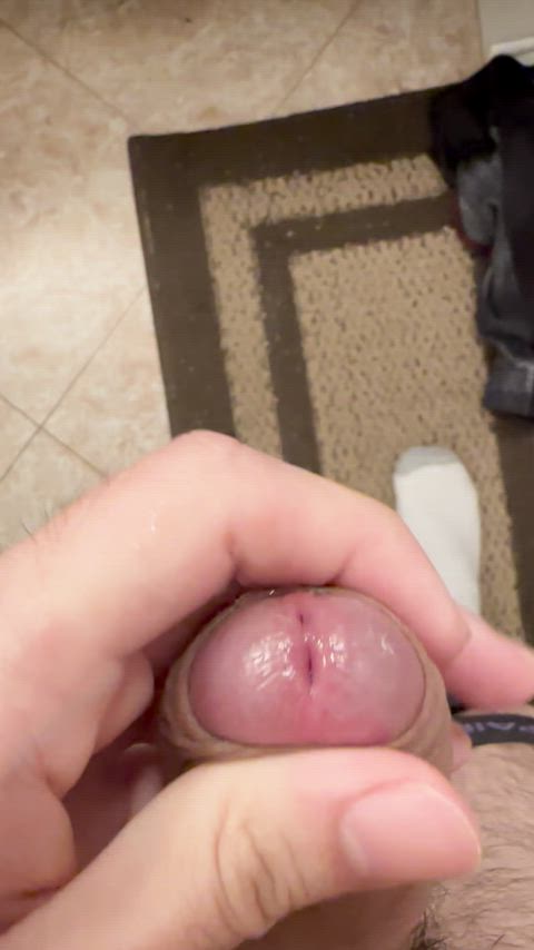 Uncut and full of pre cum, lick it for me now