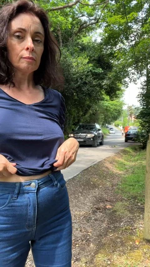 Would you fuck a MILF who loves to flash her titties in public?