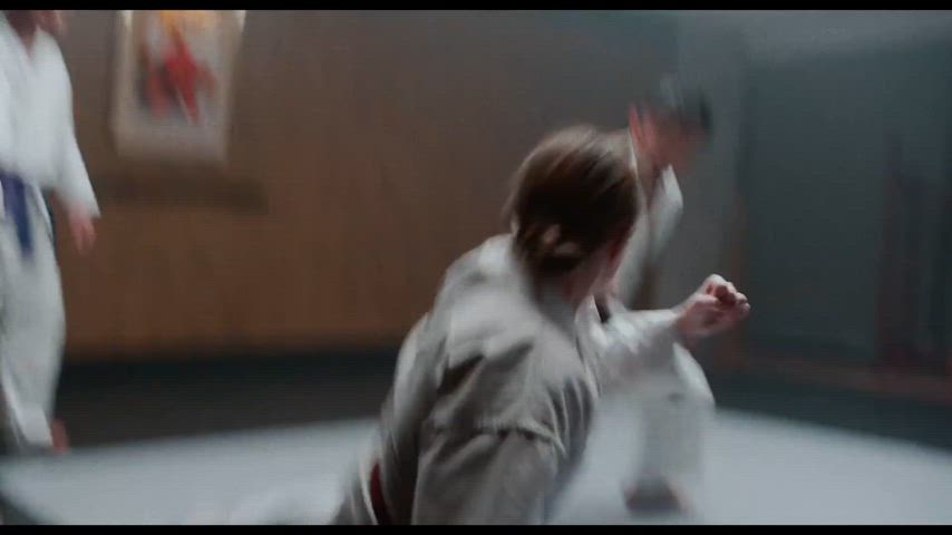 Love how Imogen Poots goes for multiple heel kicks to the the balls in this karate