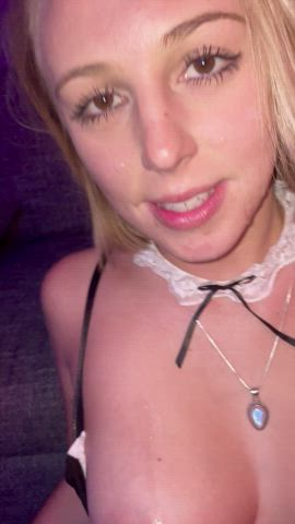 amateur blonde blowjob boobs cumshot facial tits clip