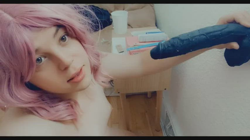 bbc blowjob cute dildo femboy pink sissy t-girl trans clip