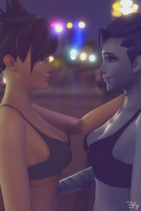 Widow and Tracer kissing