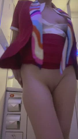 Flight attendant with butt plug in airplane