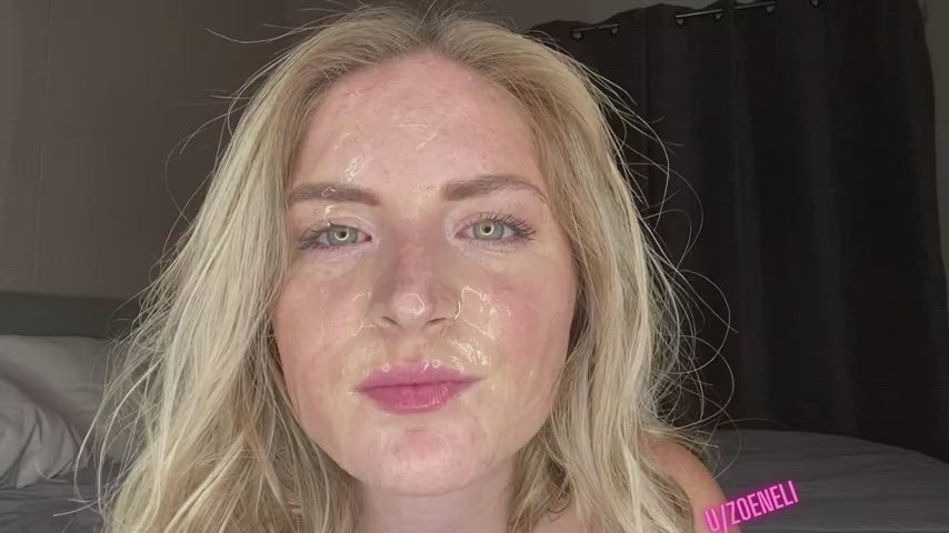 Amateur Blonde Cum Facial Green Eyes Solo clip